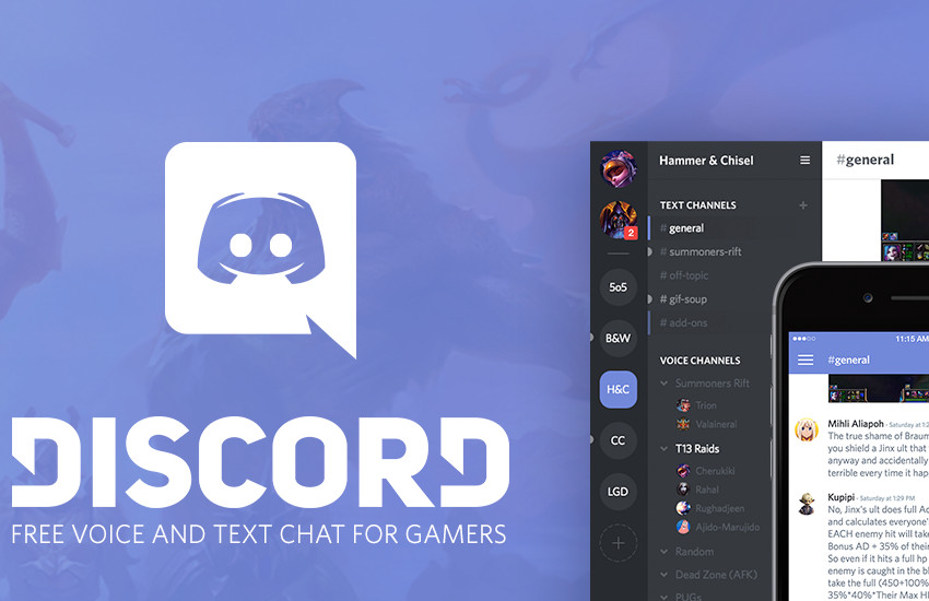 Discord logo and chat on a blue background